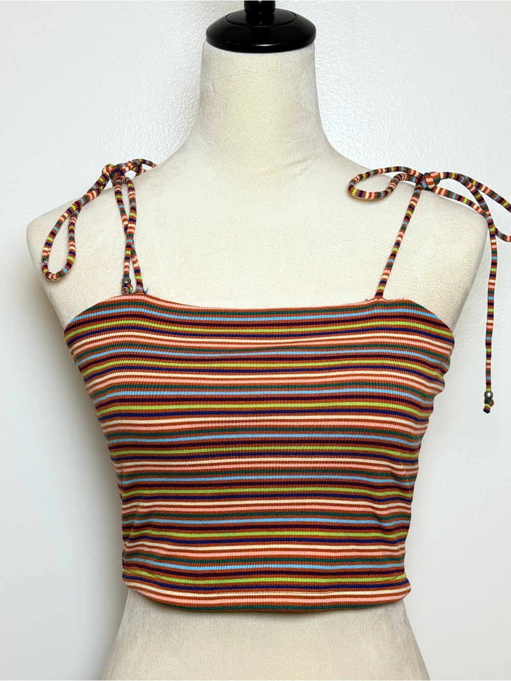Y2K Fairycore Soft Girl Multicolor Striped Tie Strap Crop Top Women's Small